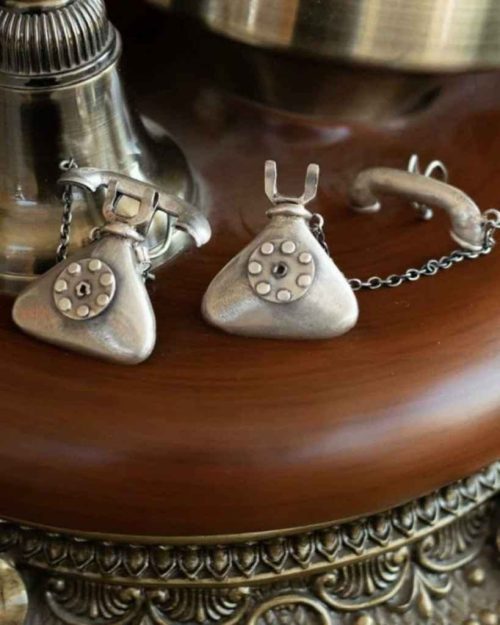Oxidised Telephone Earcuff Earrings - Image 2