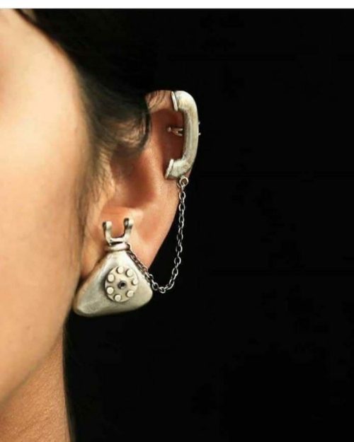 Oxidised Telephone Earcuff Earrings