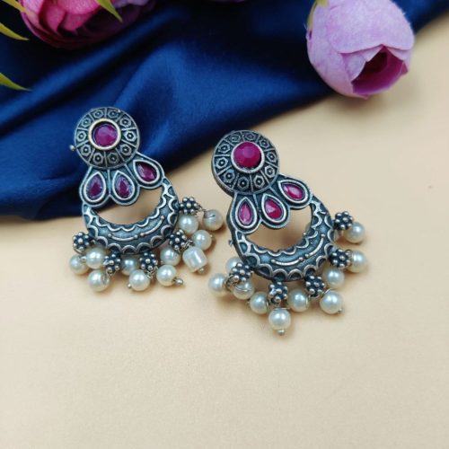 Oxidised Chand Bali Earrings Daily Wear - Image 6