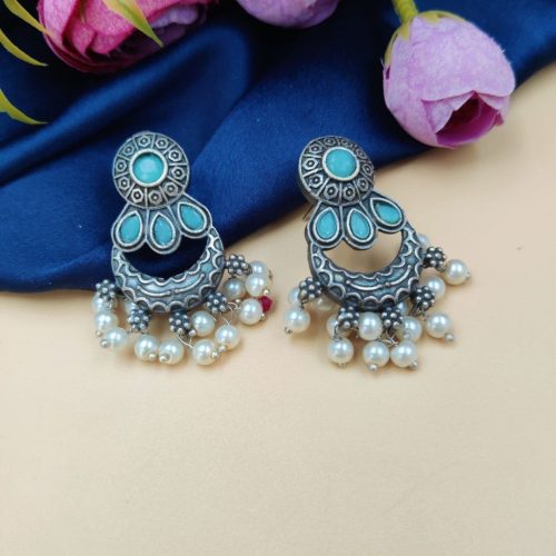 Oxidised Chand Bali Earrings Daily Wear - Image 4