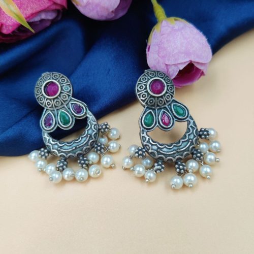 Oxidised Chand Bali Earrings Daily Wear - Image 2