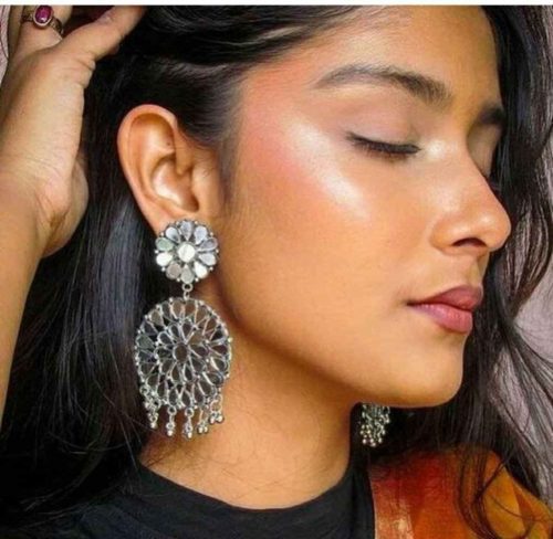 Mirror Earrings with Round Shape in Oxidised
