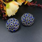 Stone Work Oxidised Silver Stone Work Round Stud Earrings - "Blue"