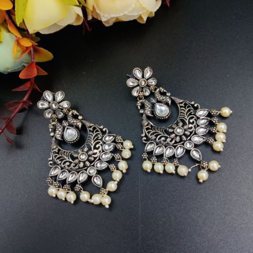 Silver Plated Oxidized Chandbali Earrings