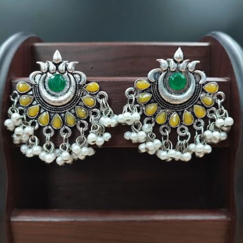Chandbali Stud Earrings With Stone Work - Image 8