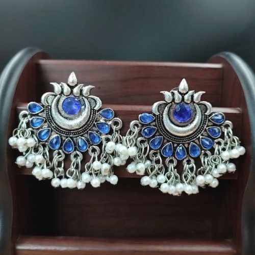 Chandbali Stud Earrings With Stone Work - Image 5