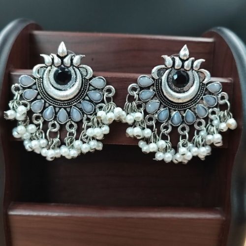 Chandbali Stud Earrings With Stone Work - Image 4