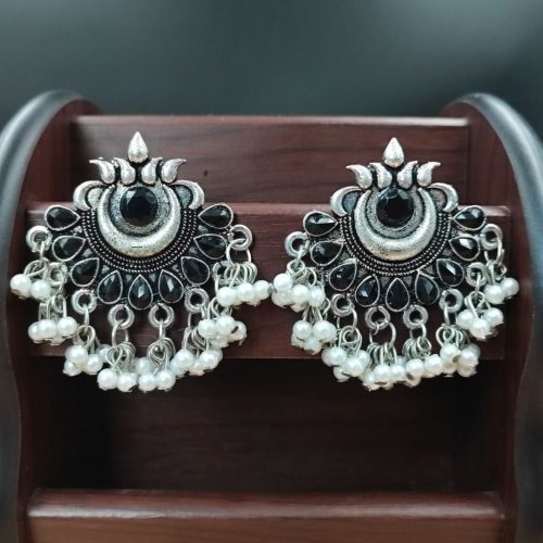 Chandbali Stud Earrings With Stone Work - Image 3