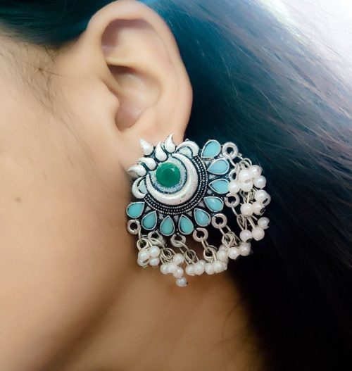 Chandbali Stud Earrings With Stone Work