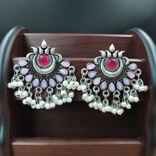 Chandbali Stud Earrings With Stone Work - Image 2