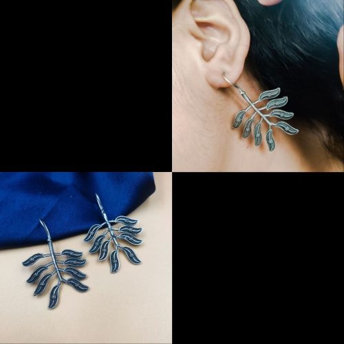 Oxidised Replica Polish Leaf Earrings