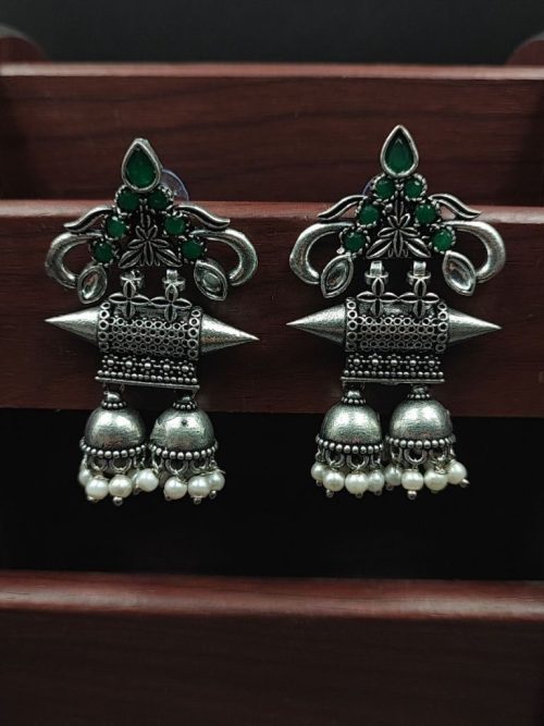 Double jhumka Oxidised Earrings For Girls - Image 4