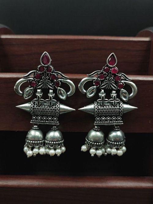 Double jhumka Oxidised Earrings For Girls - Image 3
