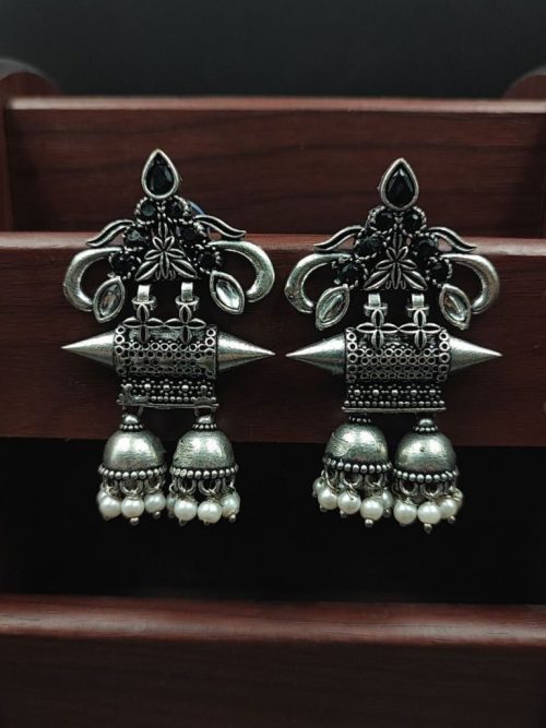 Double jhumka Oxidised Earrings For Girls - Image 2