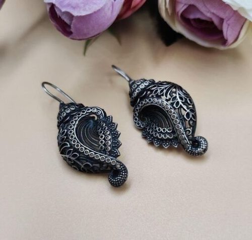 Antique Oxidised Shankh Earrings For Girls ( Daily Wear Choice )