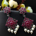 Designer Oxidized Stone Work Earrings