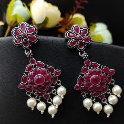 Designer Oxidized Stone Work Earrings