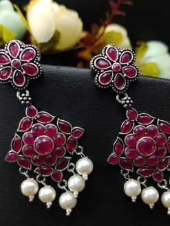 Designer Oxidized Stone Work Earrings