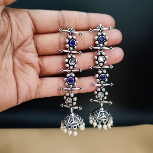 Oxidised Long 4 Step Earrings For Girls - Image 8