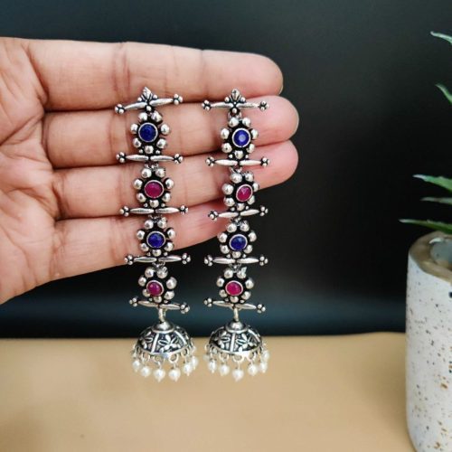 Oxidised Long 4 Step Earrings For Girls