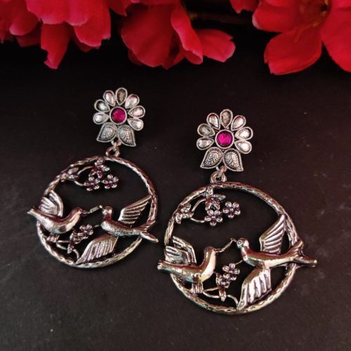 Oxidised Love Bird Daily Wear Earrings - Image 4