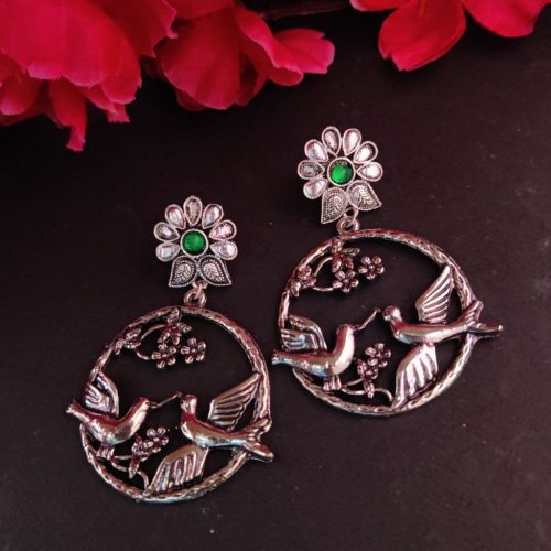 Oxidised Love Bird Daily Wear Earrings - Image 3