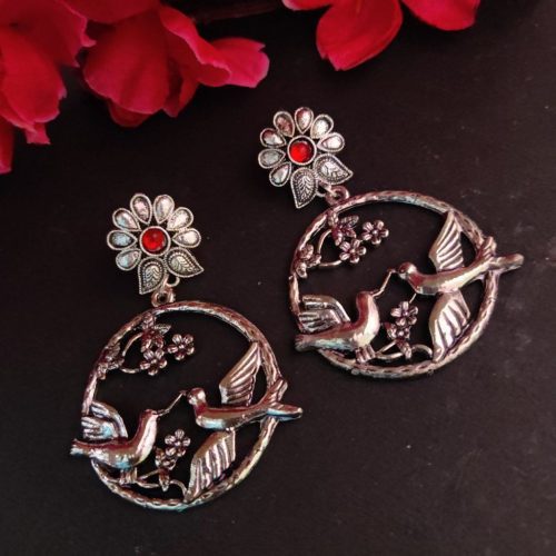 Oxidised Love Bird Daily Wear Earrings - Image 2