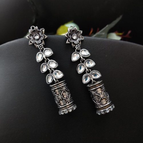 Oxidised Jhumka Design Light Weight Earrings - Image 6