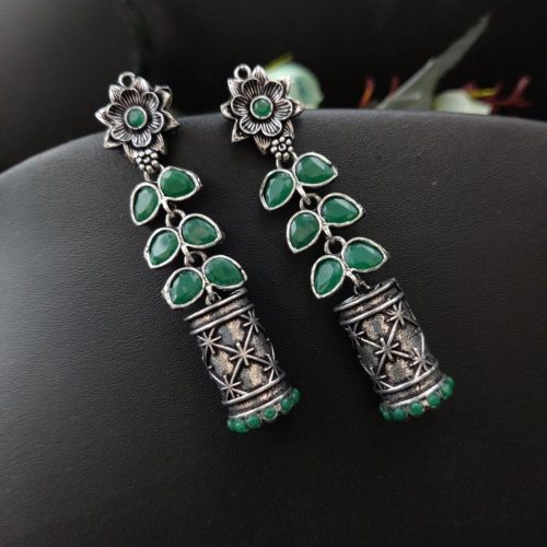 Oxidised Jhumka Design Light Weight Earrings - Image 2