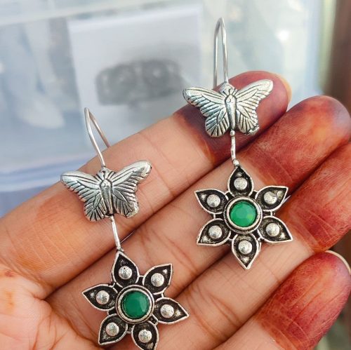 Oxidised Butterfly Flower Design Light Weight Earrings - Image 9