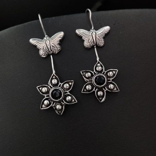 Oxidised Butterfly Flower Design Light Weight Earrings - Image 8