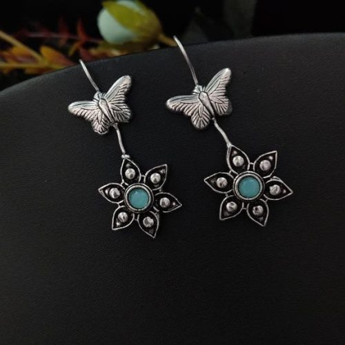 Oxidised Butterfly Flower Design Light Weight Earrings - Image 5