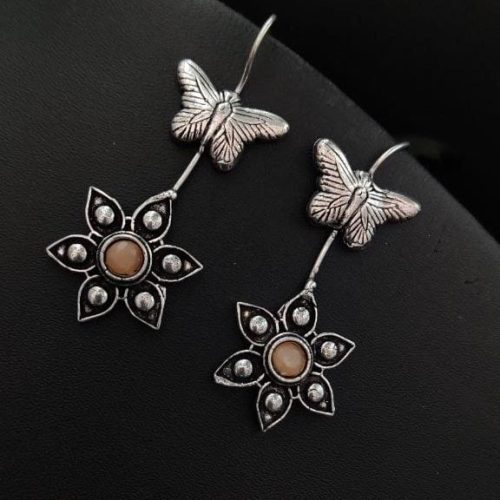 Oxidised Butterfly Flower Design Light Weight Earrings - Image 3