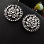 Bulk 18 Oxidised Dangler Round lotus Design Stone Work Earrings - "White"