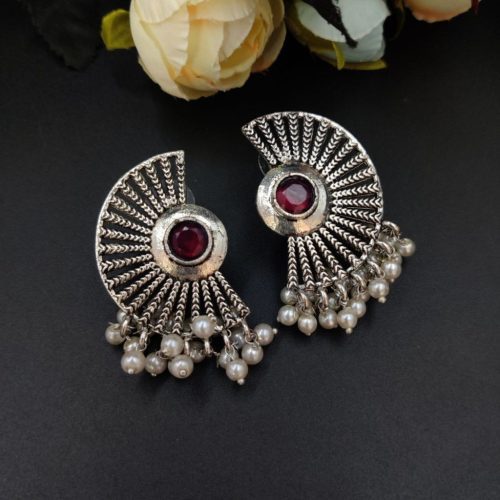 Designer Half Round Stud Earrings Office Wear - Image 5