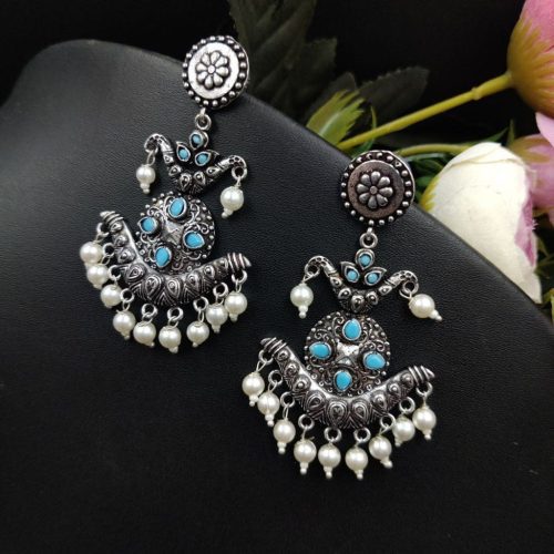 Dangler Oxidised Stud Earrings - Image 7