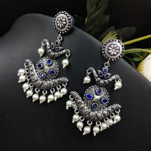 Dangler Oxidised Stud Earrings - Image 6