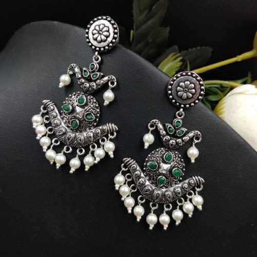 Dangler Oxidised Stud Earrings - Image 4