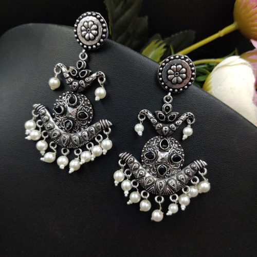 Dangler Oxidised Stud Earrings - Image 3