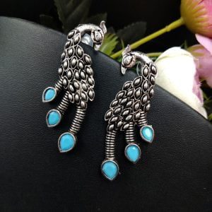 Designer Peacock Stud Earrings Casual Wear - Color: "Turquoise"
