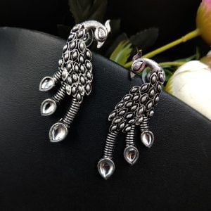 Designer Peacock Stud Earrings Casual Wear - Color: "White"