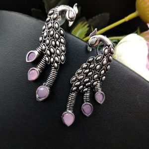 Designer Peacock Stud Earrings Casual Wear - Color: "Baby Pink"