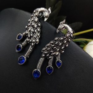 Designer Peacock Stud Earrings Casual Wear - Color: "Blue"