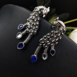 Designer Peacock Stud Earrings Casual Wear - Color: "Blue White"