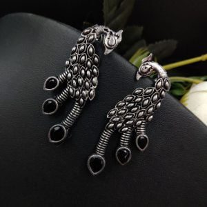 Designer Peacock Stud Earrings Casual Wear - Color: "Black"