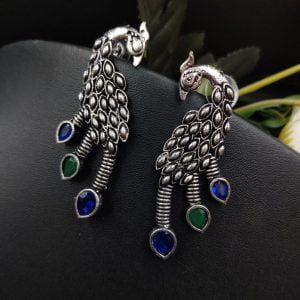 Designer Peacock Stud Earrings Casual Wear - Color: "Blue Green"