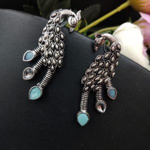Designer Peacock Stud Earrings Casual Wear - Color: "Mint White"