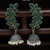 Oxidised Leaf Style Jhumka Earrings - German Silver Jhumki