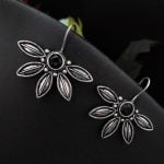 Flower Design Stud Earrings - Light Weight Hook Earrings - "Black"