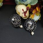 Oxidised Elephant Design Stud Earrings - "Black"